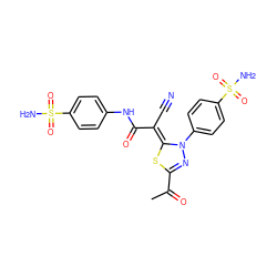 CC(=O)C1=NN(c2ccc(S(N)(=O)=O)cc2)/C(=C(\C#N)C(=O)Nc2ccc(S(N)(=O)=O)cc2)S1 ZINC000103230502