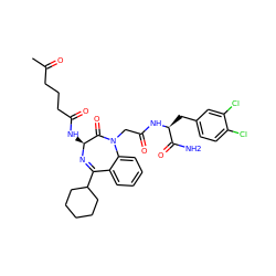 CC(=O)CCCC(=O)N[C@@H]1N=C(C2CCCCC2)c2ccccc2N(CC(=O)N[C@@H](Cc2ccc(Cl)c(Cl)c2)C(N)=O)C1=O ZINC000028759524