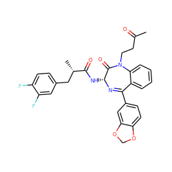 CC(=O)CCN1C(=O)[C@@H](NC(=O)[C@@H](C)Cc2ccc(F)c(F)c2)N=C(c2ccc3c(c2)OCO3)c2ccccc21 ZINC000027416777