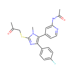 CC(=O)CSc1nc(-c2ccc(F)cc2)c(-c2ccnc(NC(C)=O)c2)n1C ZINC000299868117