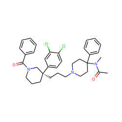 CC(=O)N(C)C1(c2ccccc2)CCN(CCC[C@]2(c3ccc(Cl)c(Cl)c3)CCCN(C(=O)c3ccccc3)C2)CC1 ZINC000003935475