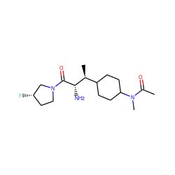 CC(=O)N(C)C1CCC([C@H](C)[C@H](N)C(=O)N2CC[C@H](F)C2)CC1 ZINC000014963979