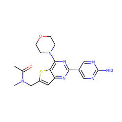 CC(=O)N(C)Cc1cc2nc(-c3cnc(N)nc3)nc(N3CCOCC3)c2s1 ZINC000049069500