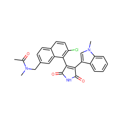 CC(=O)N(C)Cc1ccc2ccc(Cl)c(C3=C(c4cn(C)c5ccccc45)C(=O)NC3=O)c2c1 ZINC001772641654