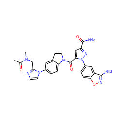 CC(=O)N(C)Cc1nccn1-c1ccc2c(c1)CCN2C(=O)c1cc(C(N)=O)nn1-c1ccc2onc(N)c2c1 ZINC000028959557