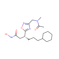 CC(=O)N(C)Cc1noc([C@H](CCCC2CCCCC2)CC(=O)NO)n1 ZINC000028701864