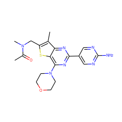 CC(=O)N(C)Cc1sc2c(N3CCOCC3)nc(-c3cnc(N)nc3)nc2c1C ZINC000049072699