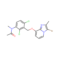 CC(=O)N(C)c1ccc(Cl)c(COc2cccn3c(Br)c(C)nc23)c1Cl ZINC000013778263