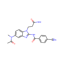 CC(=O)N(C)c1ccc2c(c1)nc(NC(=O)c1ccc(C#N)cc1)n2CCC(N)=O ZINC000040392552