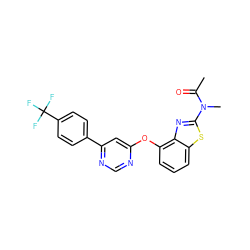 CC(=O)N(C)c1nc2c(Oc3cc(-c4ccc(C(F)(F)F)cc4)ncn3)cccc2s1 ZINC000014974135