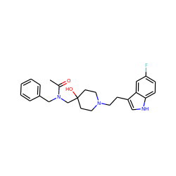 CC(=O)N(Cc1ccccc1)CC1(O)CCN(CCc2c[nH]c3ccc(F)cc23)CC1 ZINC000013743419