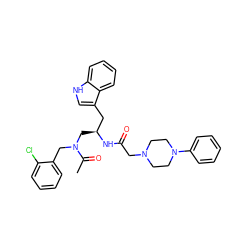 CC(=O)N(Cc1ccccc1Cl)C[C@@H](Cc1c[nH]c2ccccc12)NC(=O)CN1CCN(c2ccccc2)CC1 ZINC000027861626