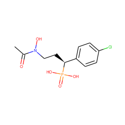 CC(=O)N(O)CC[C@@H](c1ccc(Cl)cc1)P(=O)(O)O ZINC000028572448