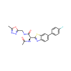 CC(=O)N[C@@H](C(=O)NCc1nnc(C)o1)c1nc2ccc(-c3ccc(F)cc3)cc2s1 ZINC000144214948