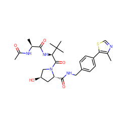 CC(=O)N[C@@H](C)C(=O)N[C@H](C(=O)N1C[C@H](O)C[C@H]1C(=O)NCc1ccc(-c2scnc2C)cc1)C(C)(C)C ZINC000299839333