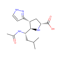 CC(=O)N[C@@H](CC(C)C)[C@@H]1N[C@@H](C(=O)O)C[C@H]1c1cc[nH]n1 ZINC000013645218