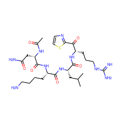 CC(=O)N[C@@H](CC(N)=O)C(=O)N[C@@H](CCCCN)C(=O)N[C@@H](CC(C)C)C(=O)N[C@@H](CCCNC(=N)N)C(=O)c1nccs1 ZINC000299841408