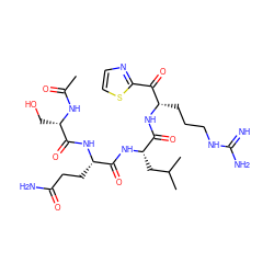 CC(=O)N[C@@H](CO)C(=O)N[C@@H](CCC(N)=O)C(=O)N[C@@H](CC(C)C)C(=O)N[C@@H](CCCNC(=N)N)C(=O)c1nccs1 ZINC000299835043
