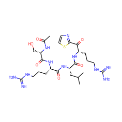 CC(=O)N[C@@H](CO)C(=O)N[C@@H](CCCNC(=N)N)C(=O)N[C@@H](CC(C)C)C(=O)N[C@@H](CCCNC(=N)N)C(=O)c1nccs1 ZINC000299824846