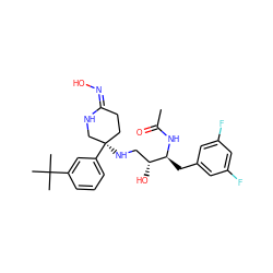 CC(=O)N[C@@H](Cc1cc(F)cc(F)c1)[C@H](O)CN[C@@]1(c2cccc(C(C)(C)C)c2)CC/C(=N/O)NC1 ZINC000045254030