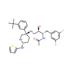 CC(=O)N[C@@H](Cc1cc(F)cc(F)c1)[C@H](O)CN[C@@]1(c2cccc(C(C)(C)C)c2)CC[C@H](Nc2cccs2)NC1 ZINC000049722881