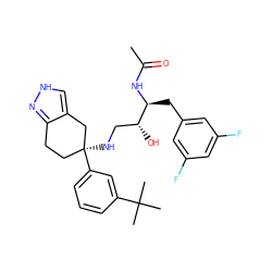 CC(=O)N[C@@H](Cc1cc(F)cc(F)c1)[C@H](O)CN[C@]1(c2cccc(C(C)(C)C)c2)CCc2n[nH]cc2C1 ZINC000035937027