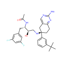 CC(=O)N[C@@H](Cc1cc(F)cc(F)c1)[C@H](O)CN[C@]1(c2cccc(C(C)(C)C)c2)CCc2nc(N)ncc2C1 ZINC000049792981