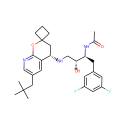 CC(=O)N[C@@H](Cc1cc(F)cc(F)c1)[C@H](O)CN[C@H]1CC2(CCC2)Oc2ncc(CC(C)(C)C)cc21 ZINC000084671120