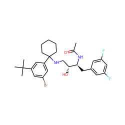 CC(=O)N[C@@H](Cc1cc(F)cc(F)c1)[C@H](O)CNC1(c2cc(Br)cc(C(C)(C)C)c2)CCCCC1 ZINC000064548608