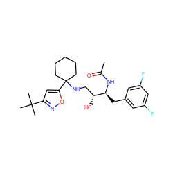 CC(=O)N[C@@H](Cc1cc(F)cc(F)c1)[C@H](O)CNC1(c2cc(C(C)(C)C)no2)CCCCC1 ZINC000064539799