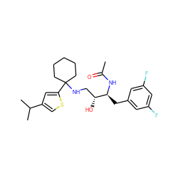 CC(=O)N[C@@H](Cc1cc(F)cc(F)c1)[C@H](O)CNC1(c2cc(C(C)C)cs2)CCCCC1 ZINC000064549094