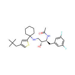 CC(=O)N[C@@H](Cc1cc(F)cc(F)c1)[C@H](O)CNC1(c2cc(CC(C)(C)C)cs2)CCCCC1 ZINC000064548416