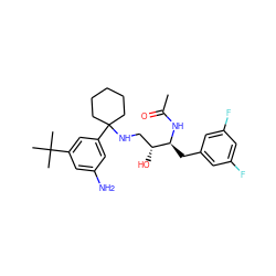 CC(=O)N[C@@H](Cc1cc(F)cc(F)c1)[C@H](O)CNC1(c2cc(N)cc(C(C)(C)C)c2)CCCCC1 ZINC000064540161