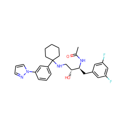 CC(=O)N[C@@H](Cc1cc(F)cc(F)c1)[C@H](O)CNC1(c2cccc(-n3cccn3)c2)CCCCC1 ZINC000045286908