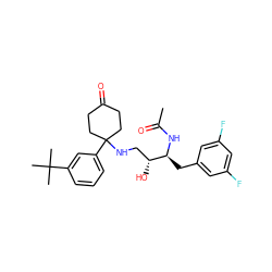 CC(=O)N[C@@H](Cc1cc(F)cc(F)c1)[C@H](O)CNC1(c2cccc(C(C)(C)C)c2)CCC(=O)CC1 ZINC000034587607