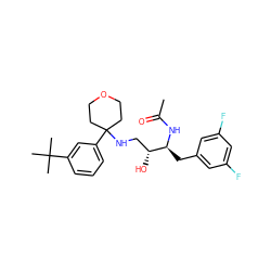 CC(=O)N[C@@H](Cc1cc(F)cc(F)c1)[C@H](O)CNC1(c2cccc(C(C)(C)C)c2)CCOCC1 ZINC000045256893