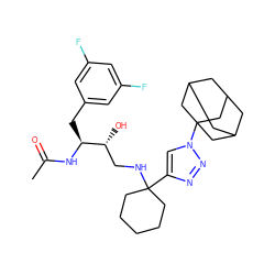 CC(=O)N[C@@H](Cc1cc(F)cc(F)c1)[C@H](O)CNC1(c2cn(C34CC5CC(CC(C5)C3)C4)nn2)CCCCC1 ZINC000064528154