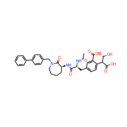 CC(=O)N[C@@H](Cc1ccc(C(C(=O)O)C(=O)O)c(C(=O)O)c1)C(=O)N[C@H]1CCCCN(Cc2ccc(-c3ccccc3)cc2)C1=O ZINC000003979523