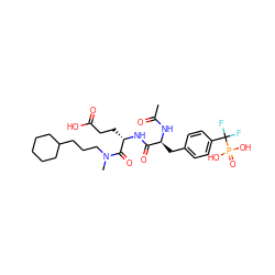 CC(=O)N[C@@H](Cc1ccc(C(F)(F)P(=O)(O)O)cc1)C(=O)N[C@@H](CCC(=O)O)C(=O)N(C)CCCC1CCCCC1 ZINC000029561473