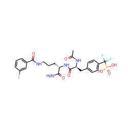 CC(=O)N[C@@H](Cc1ccc(C(F)(F)P(=O)(O)O)cc1)C(=O)N[C@@H](CCCNC(=O)c1cccc(I)c1)C(N)=O ZINC000098208562