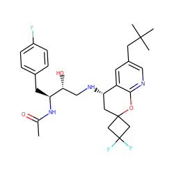 CC(=O)N[C@@H](Cc1ccc(F)cc1)[C@H](O)CN[C@H]1CC2(CC(F)(F)C2)Oc2ncc(CC(C)(C)C)cc21 ZINC000084668414