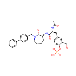 CC(=O)N[C@@H](Cc1ccc(OP(=O)(O)O)c(C=O)c1)C(=O)N[C@H]1CCCCN(Cc2ccc(-c3ccccc3)cc2)C1=O ZINC000003979519