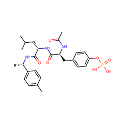 CC(=O)N[C@@H](Cc1ccc(OP(=O)(O)O)cc1)C(=O)N[C@@H](CC(C)C)C(=O)N[C@@H](C)c1ccc(C)cc1 ZINC000027852298