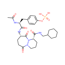 CC(=O)N[C@@H](Cc1ccc(OP(=O)(O)O)cc1)C(=O)N[C@H]1CCC(=O)N2CCC[C@@H](C(=O)NCC3CCCCC3)N2C1=O ZINC000028767715