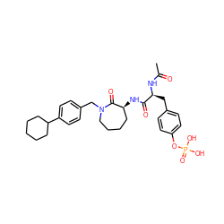 CC(=O)N[C@@H](Cc1ccc(OP(=O)(O)O)cc1)C(=O)N[C@H]1CCCCN(Cc2ccc(C3CCCCC3)cc2)C1=O ZINC000028756117