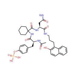 CC(=O)N[C@@H](Cc1ccc(OP(=O)(O)O)cc1)C(=O)NC1(C(=O)N[C@@H](CC(N)=O)C(=O)NCCCc2c(O)ccc3ccccc23)CCCCC1 ZINC000027105548