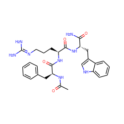 CC(=O)N[C@@H](Cc1ccccc1)C(=O)N[C@@H](CCCN=C(N)N)C(=O)N[C@@H](Cc1c[nH]c2ccccc12)C(N)=O ZINC000026376986