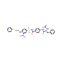 CC(=O)N[C@@H](Cc1ccccc1)C(=O)Nc1ccc(C(=O)NS(=O)(=O)c2ccc(NCCSc3ccccc3)c([N+](=O)[O-])c2)cc1 ZINC000082158407