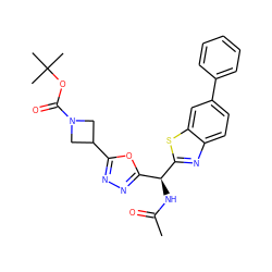 CC(=O)N[C@@H](c1nnc(C2CN(C(=O)OC(C)(C)C)C2)o1)c1nc2ccc(-c3ccccc3)cc2s1 ZINC000206621543