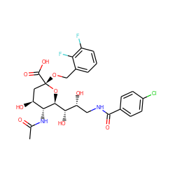 CC(=O)N[C@@H]1[C@@H](O)C[C@](OCc2cccc(F)c2F)(C(=O)O)O[C@H]1[C@@H](O)[C@H](O)CNC(=O)c1ccc(Cl)cc1 ZINC000049766344